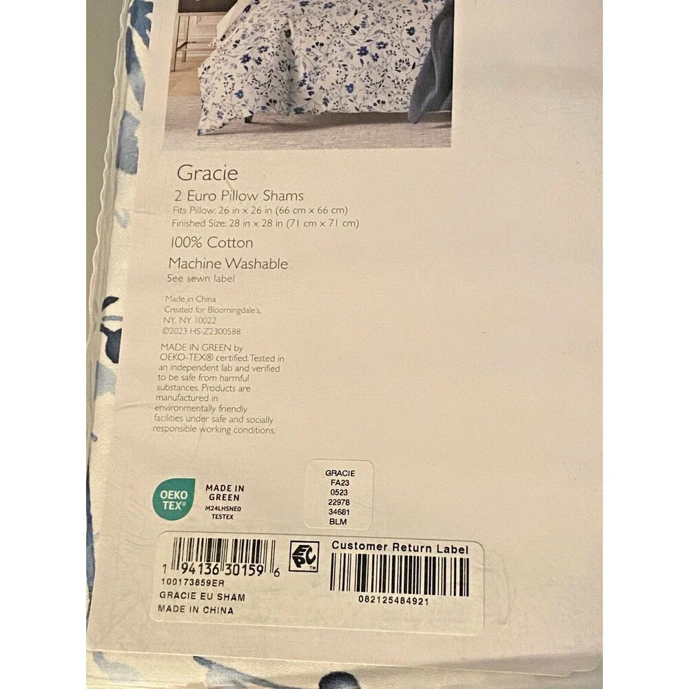 NIP $160 Bloomingdale's SKY Euro Pillow Shams Set GRACIE Blue Floral 100% Cotton